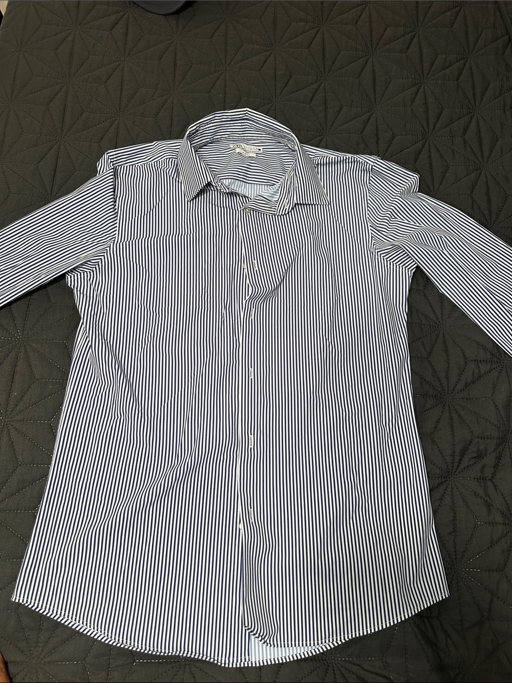Men's Classic White & Navy Stripe Dress Silk Shirt